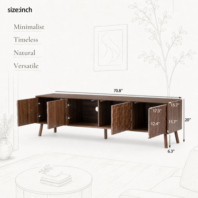 Modern Entertainment Center with Solid Wood Legs and Soft Closing Hinges for Spacious Living Room Storage Needs