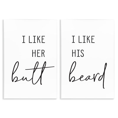 Her  His Beard Funny Romantic 2 Piece Wall Plaque Art Set by Lettered and Lined
