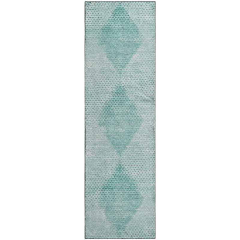 Premium Machine Washable Cerrito Amf539 Teal Rug, Runner 2'3" x 7'6"