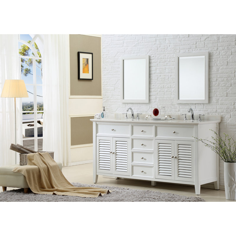 Ensemble de meuble-lavabo double 70 po Glover, Granite noir, Blanc
