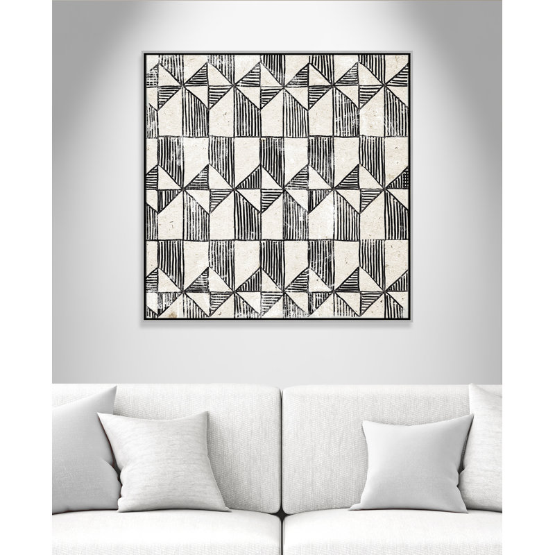 «White Art Deco I» par Aimee Wilson, Framed Canvas, Silver Floater, L 37,5 po x H 37,5 po
