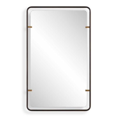 Rounded Corner Floating Metal Wall Mirror with Accent Tabs