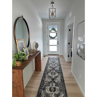 Addisyn Machine Woven Oriental Charcoal Area Rug