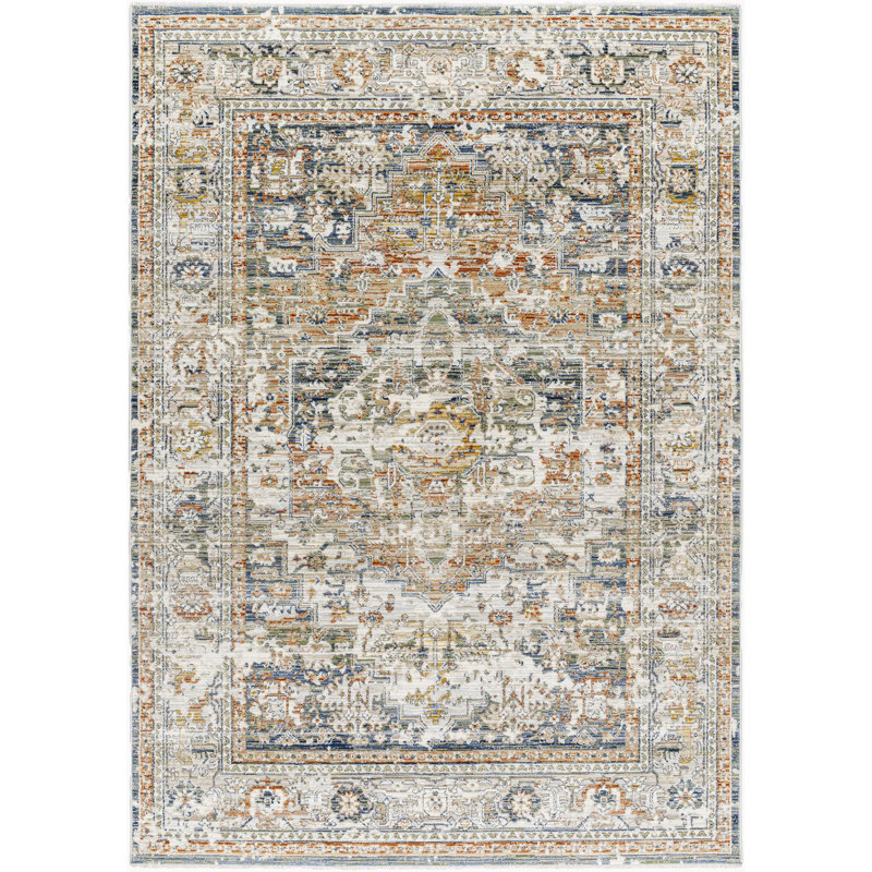 Tapis bleu foncé / orange brûlé Ottilie, Rectangle 2 pi x 2 pi 11 po