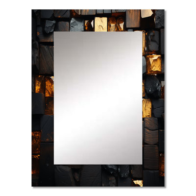 Grunge Gold Cubes Abstract Geometric III - Geometric Wall Mirror, Modern Decorative Mirror, Printed Metal Art
