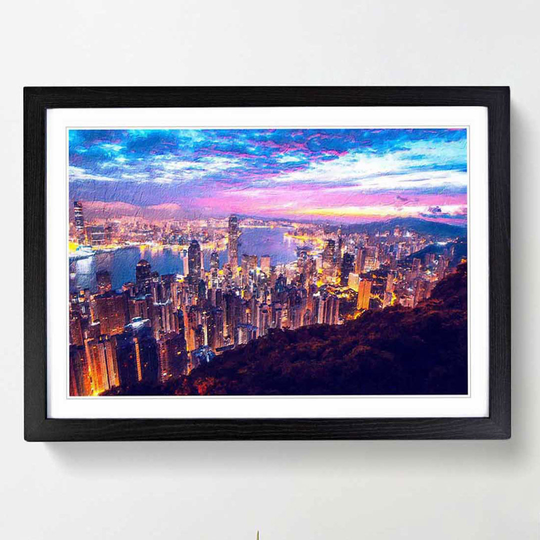 Hong Kong Skyline at Sunset - Framed Print