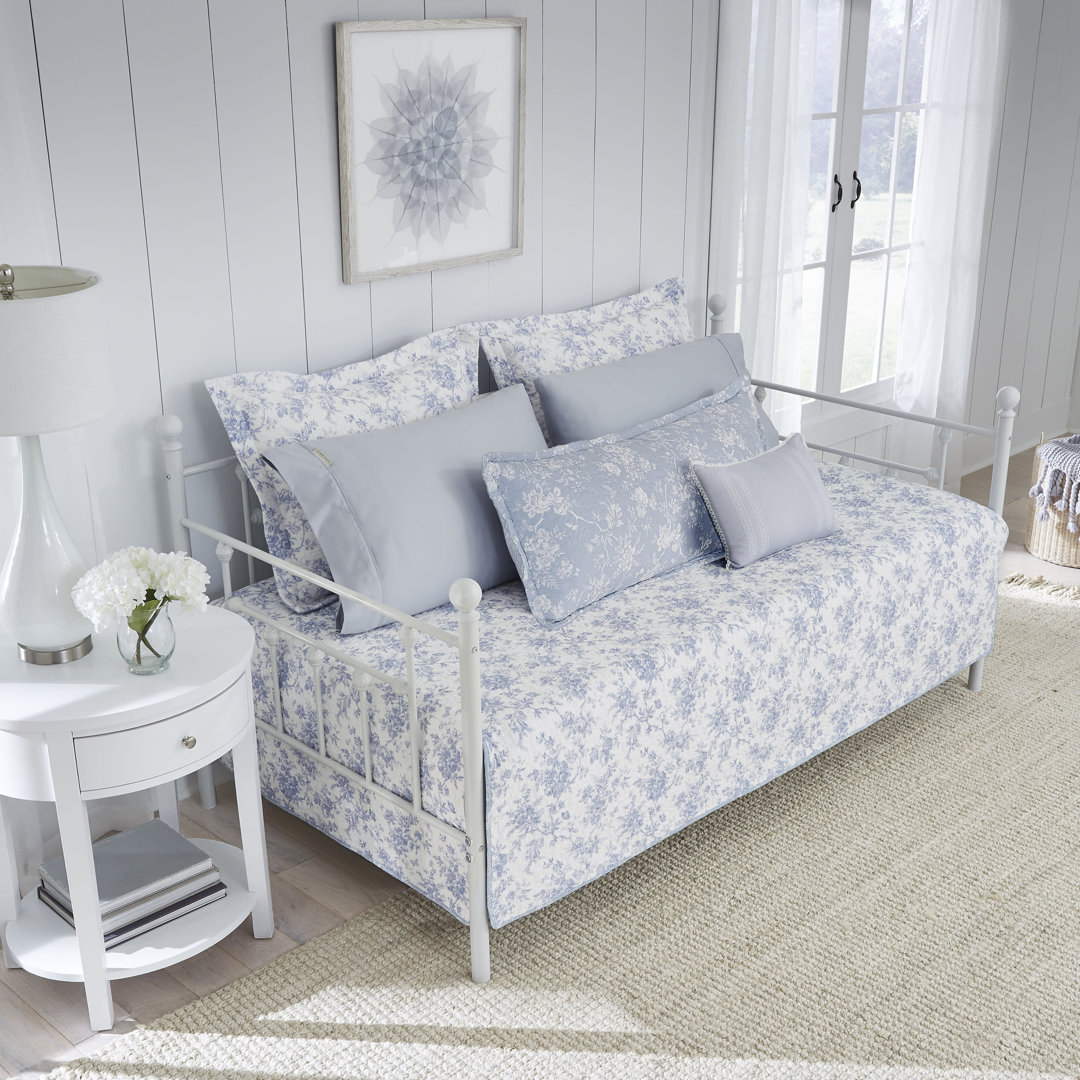 Laura Ashley Walled Garden Cotton Blue 4 Piece Daybed Cover Set Laura Ashley
