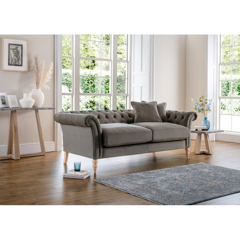 Earl 3 Seater Sofa - Luxury Velvet Upholstered Chesterfield Style Sofa, Grey