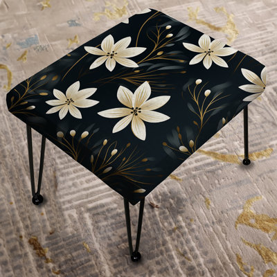 Black & Ivory Elegant Floral Pattern I - Floral Rectangle Ottoman