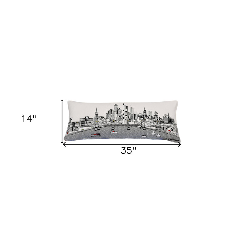 Coussin noir noir Frankfort Nighttime Skyline, Crème