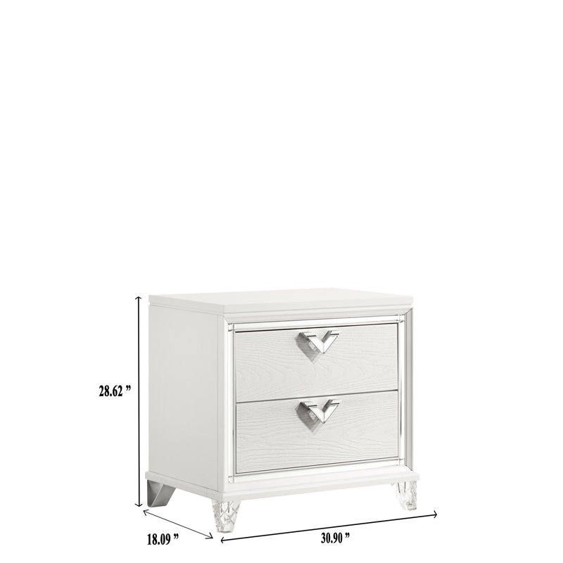 Table de chevet blanche 2 avec DEL et V distinctif pour la chambre à coucher - 2 tiroirs de style moderne, dans un style élégant
