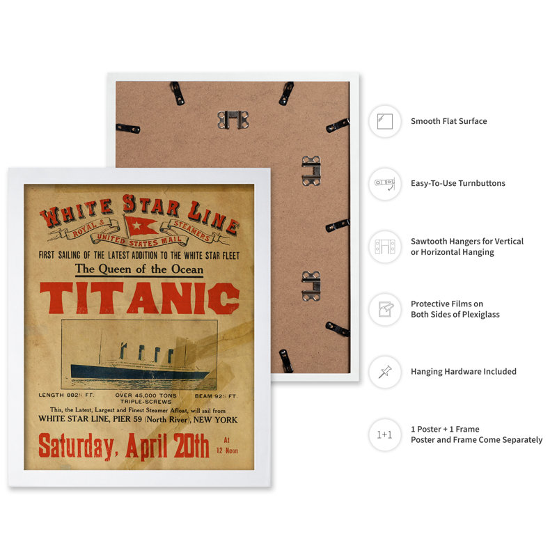 Titanic Queen of the Ocean, H 08 po x l 10 po, Affiche, Encadrement blanc