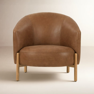Beton Oak Genuine Leather Barrel Chair