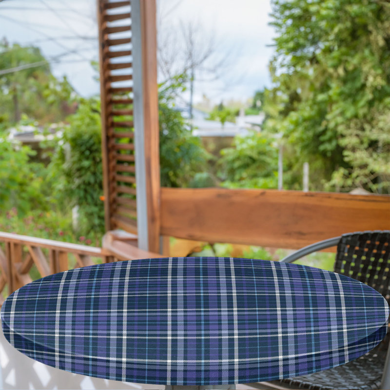 Ambesonne Plaid Fitted Round Tablecloth Dark Lavender Indigo, 51.97" Round