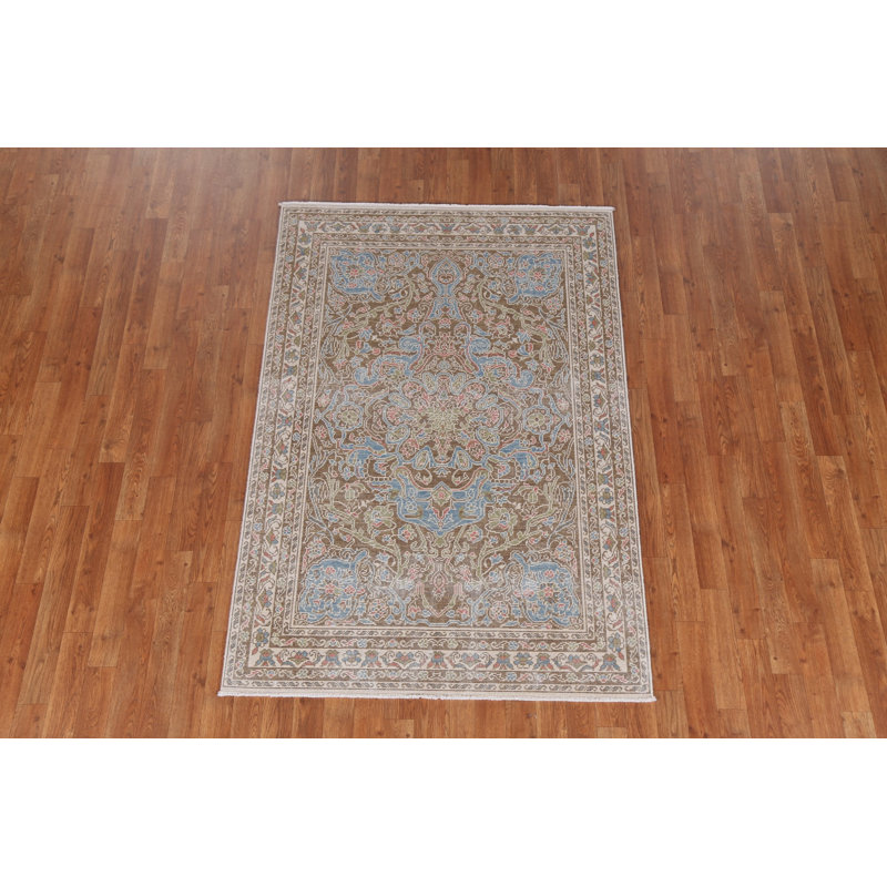 Tapis oriental géométrique Oushak noué à la main 4 x 6