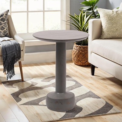Solid Mango Wood Round 18" Wide Pedestal Side Table Boho Accent End Table by Latitude Run