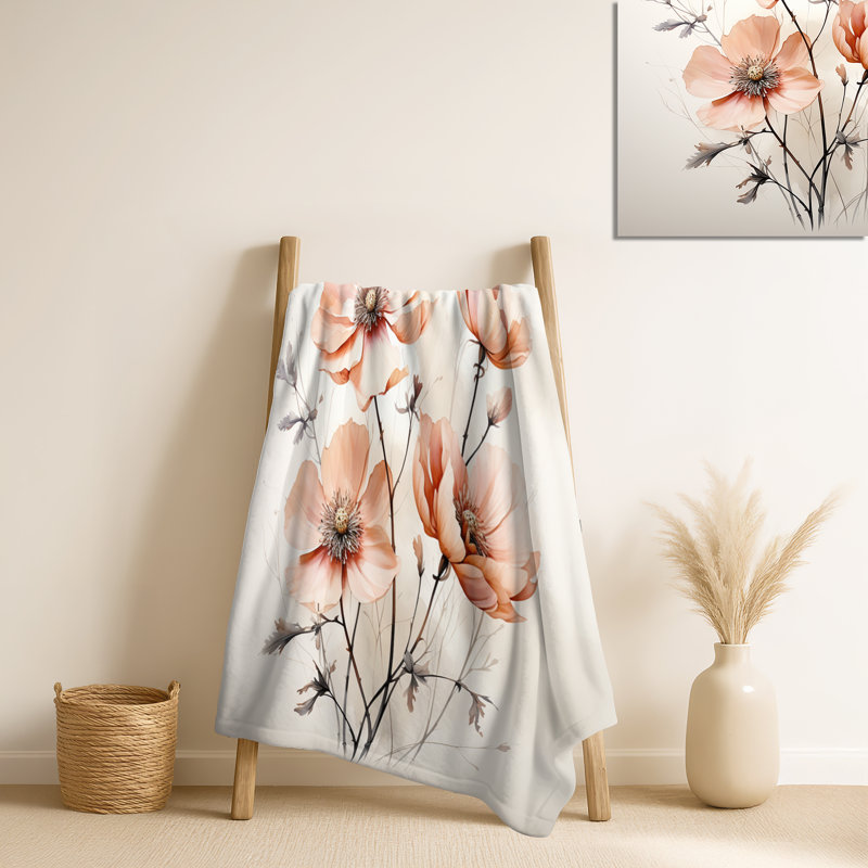 Couverture florale beige pêche minimaliste