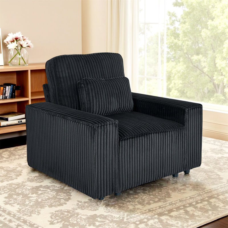 Oversized Accent Chair, Corduroy Sofa Chair with Large Seat Pillow, Modern Armchair Reading Chairs for Bedroom, Living Room