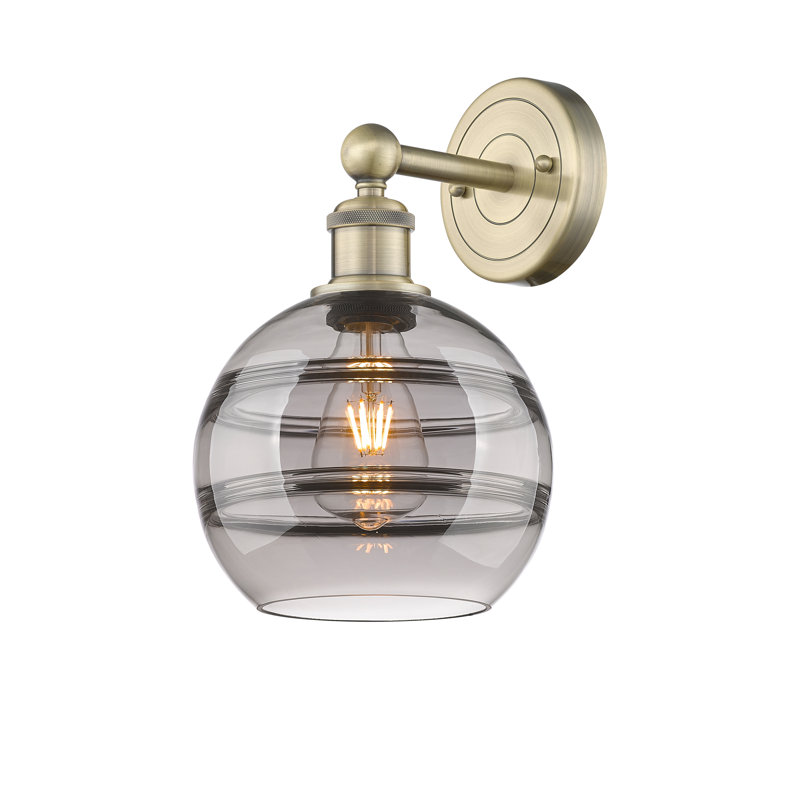 Applique murale 8 lumières Edison Bienes, Gris fumée clair, H 12,13 po x l 8 po x P 8,5 po, Laiton antique