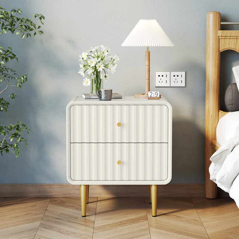 19.6'' Modern 2 - Drawer Nightstand End Table or Side Table for Living Room, White, Set of 1