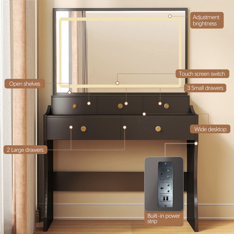Dressing Table with Mirror, Black