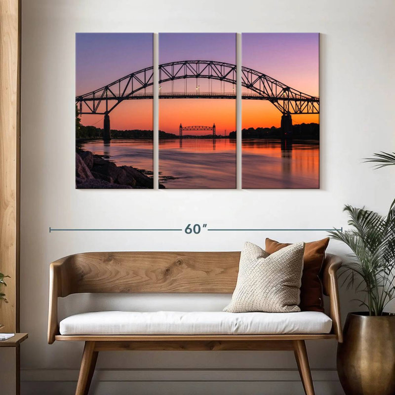 Coucher de soleil sur le pont Bourne, H 32 po x l 50 po