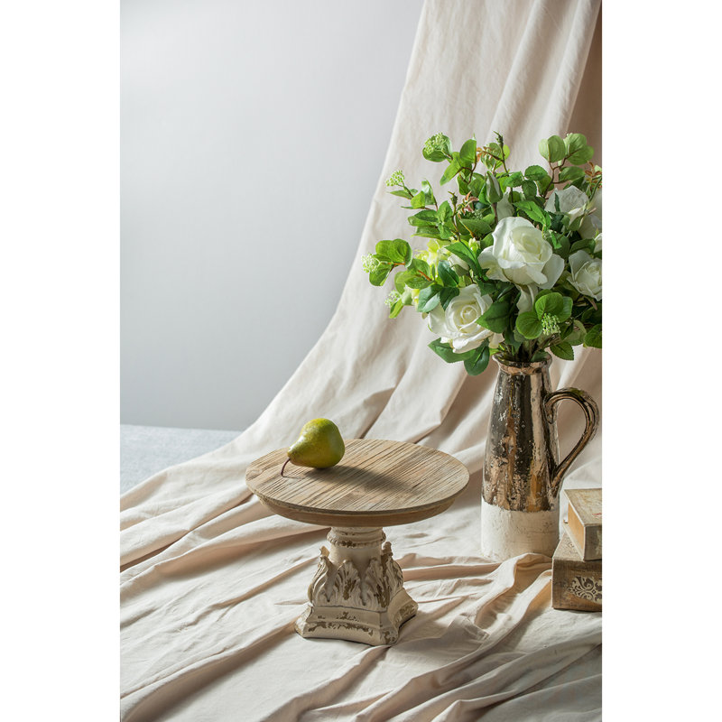 D10.5 x 7.5 Inch Wooden Cake Stand with Intricate Magnesium Base, Perfect for Rustic Elegance and Displaying Cakes