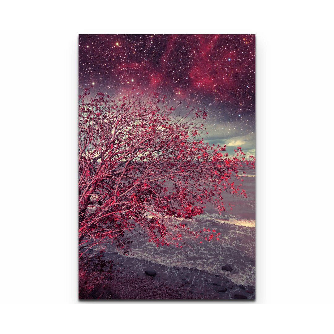 Leinwandbild Roter Baum bei Nacht