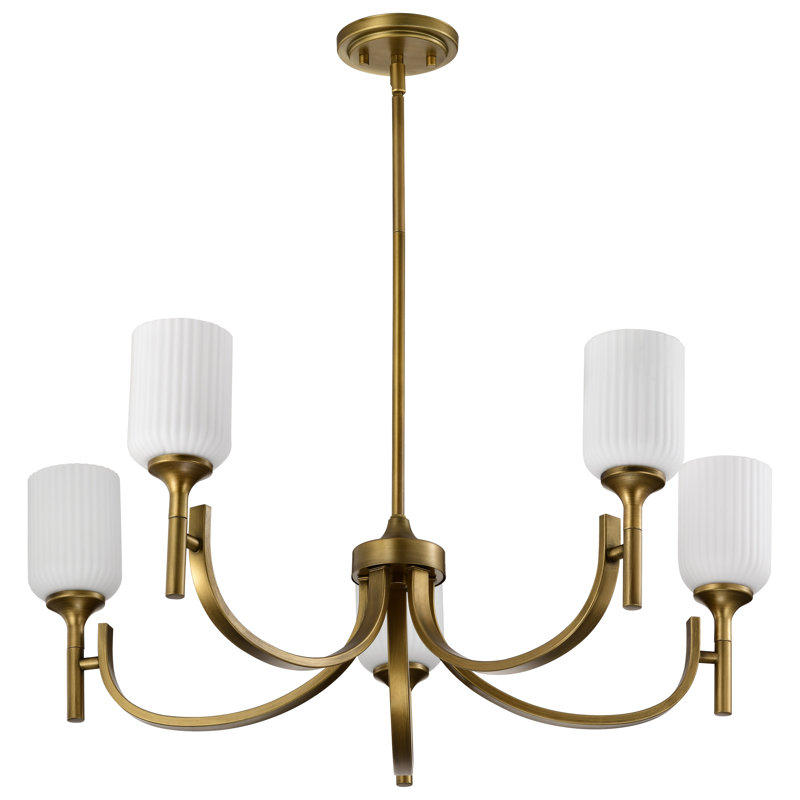 Solara - Lustre - verre givré nervuré, 5 lumières, Laiton naturel, H 11 po x l 30 po x P 30 po