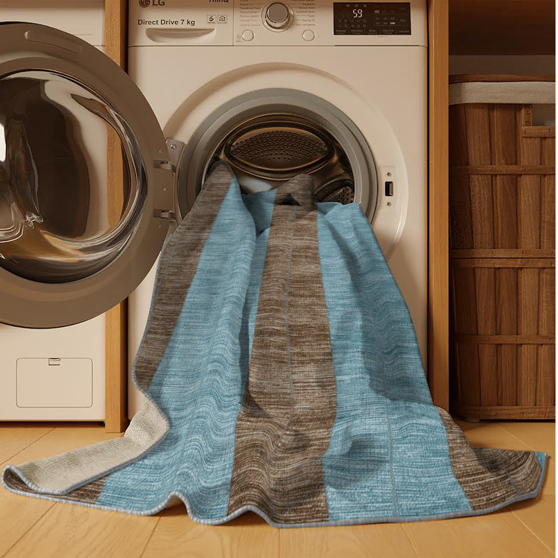 Machine Washable Botanical Brown Area Rug, Square 6'