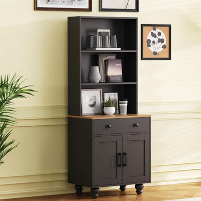 ON-TREND Farmhouse Storage Cabinet with 4 Solid Wood Gourd-Shaped Legs,Adjustable Shelves