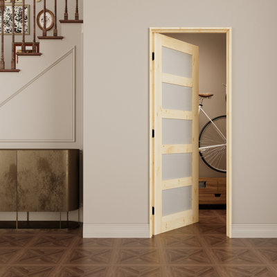 Porte en bois de pin massif en verre givré 5-Lite