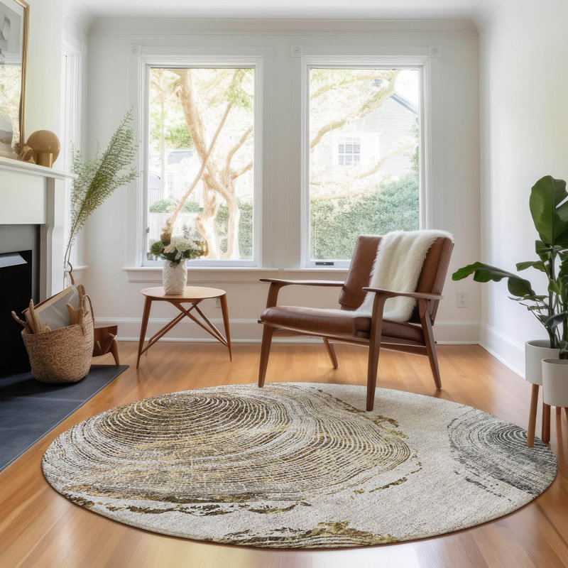 Tapis taupe Prisco lavable à la machine de qualité supérieure, Rond 8 pi