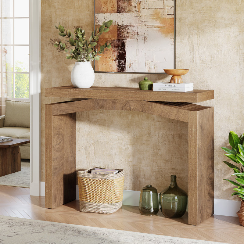 39.4" Console Table with 1.97" Thick Tabletop, Small Entryway Table Sofa Console for Hallway, Foyer, Living Room, Brown
