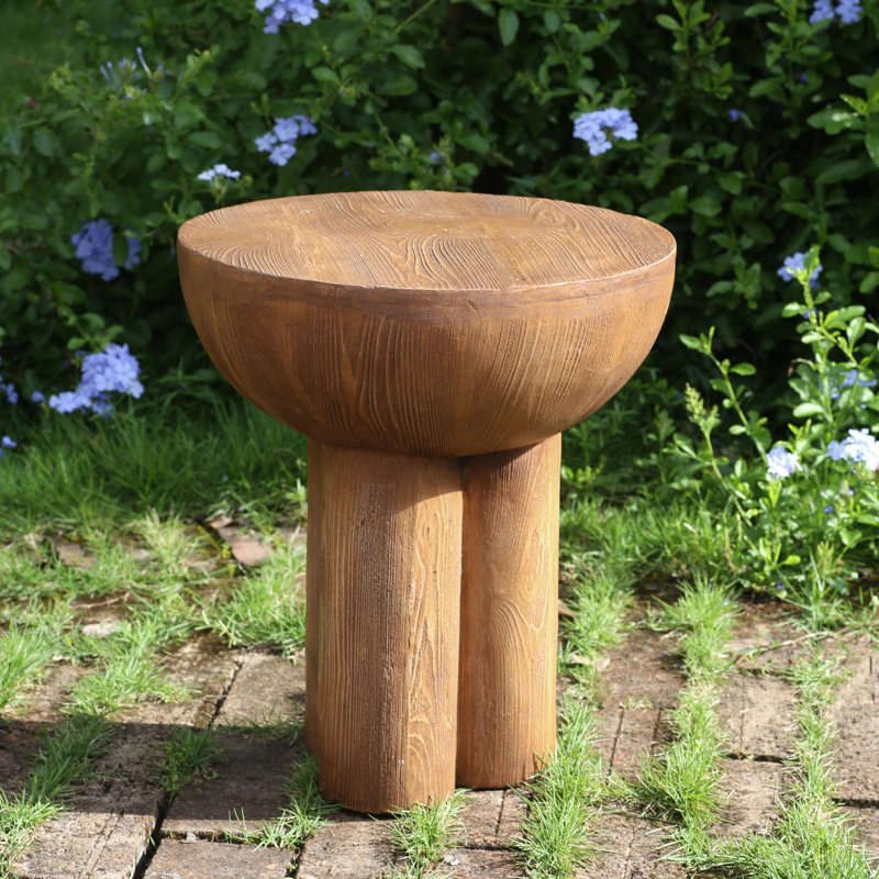 Laneyah Outdoor Magnesium Oxide Side Table With 3 Cylindrical Legs
