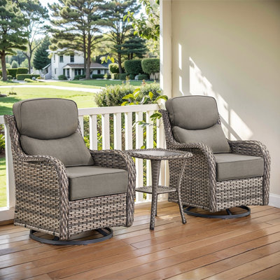 Deb 3-Piece Outdoor Conversation Set with Wicker Swivel Rocking Chairs and Side Table