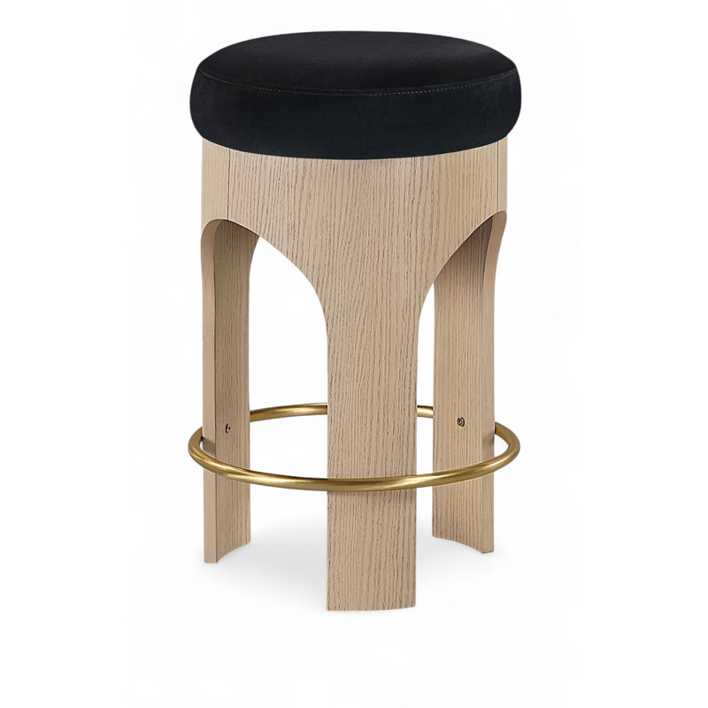 Tabouret de comptoir rembourré en velours Bocceli, Velours noir, Naturel