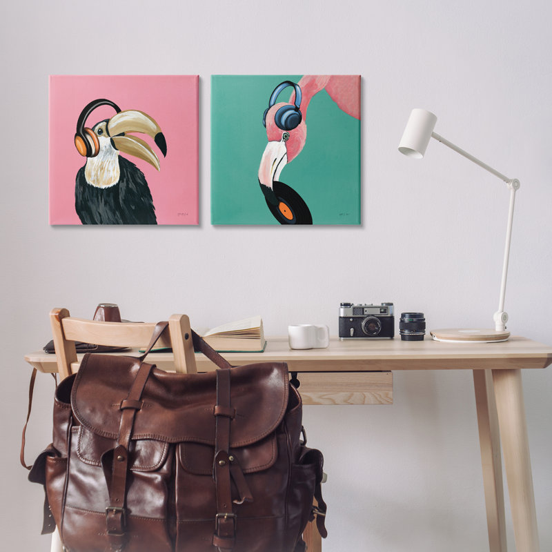 Toucan and Flamingo, H 17 po x l 17 po