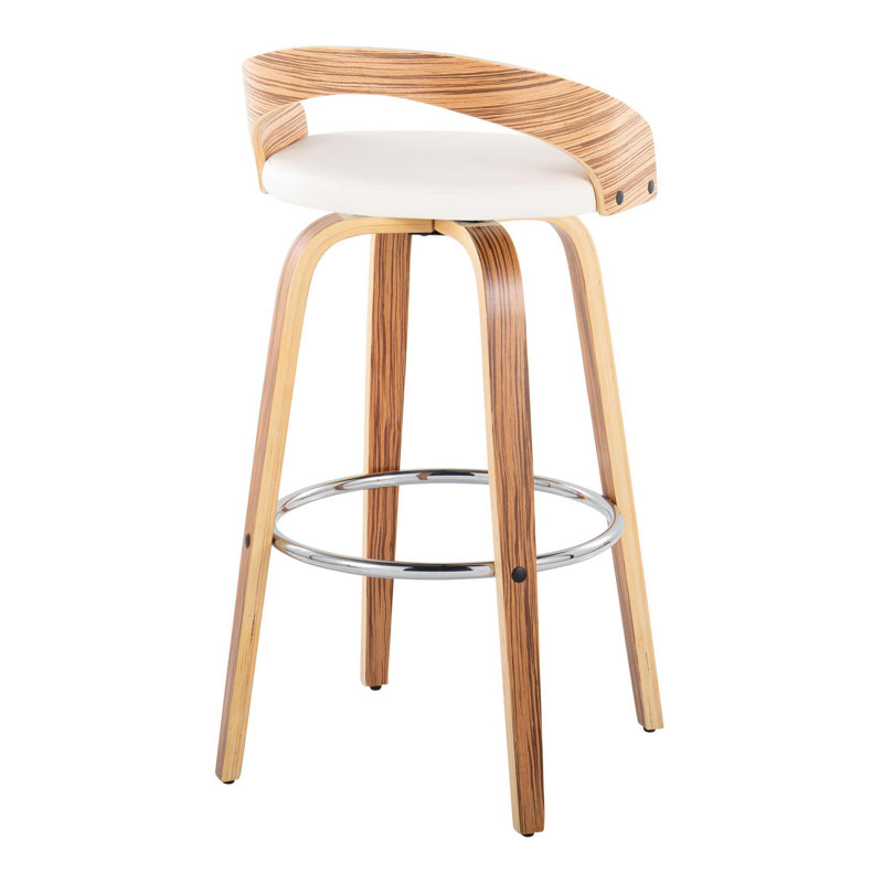 Tabouret de bar Mid-Century, Blanc, Naturel / Argenté