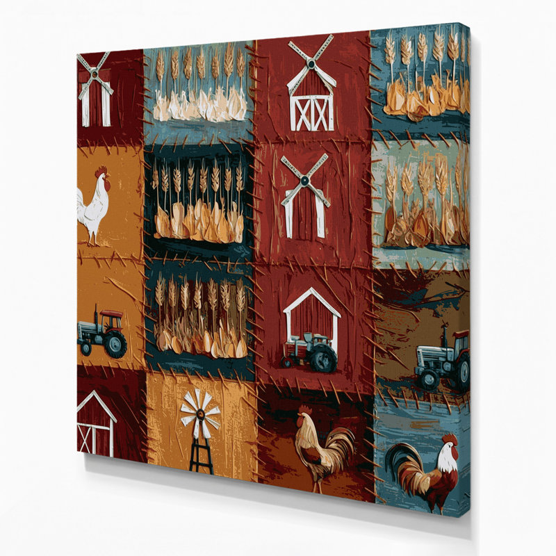 Art sur toile brun, "Farm Quilting", H 12 po x l 12 po