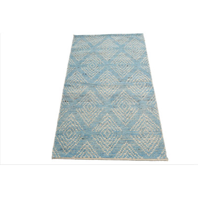 3x5 Blue Hand Knotted Afghan Moroccan Modern Tribal Wool Area Rug