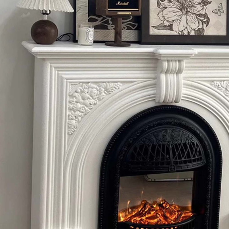 Vintage Style Carved Home Fireplace, Black/Beige