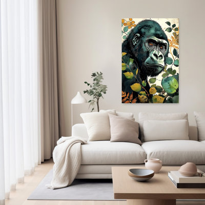 «Majestic Jungle Gorilla», reproduction d'art contemporain de paysage de forêt de gorilles abstraites