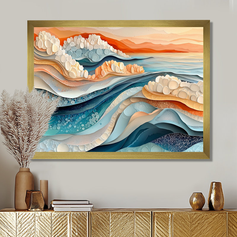 Biomorphism Glacial Abstract Landscape II - Art mural abstrait, H 30 po x l 40 po, Picture Framed, Doré