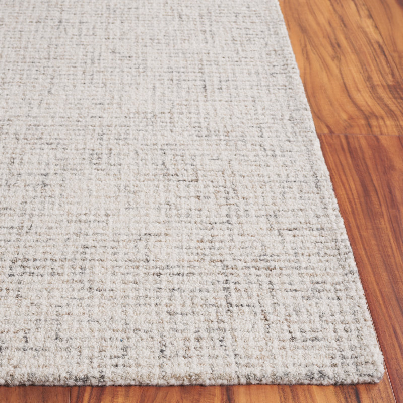 Light Grey Ivory Hand Tufted Wool Area Rug 5' x 8'