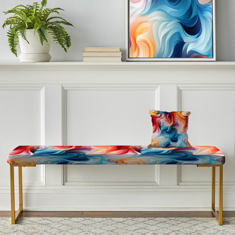 Colorful Watercolor Whirls Echo's - Geometric Upholstered Gold Bench