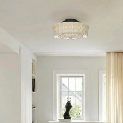 Beige Glass Semi Flush Ceiling Light for Balcony and Corridor