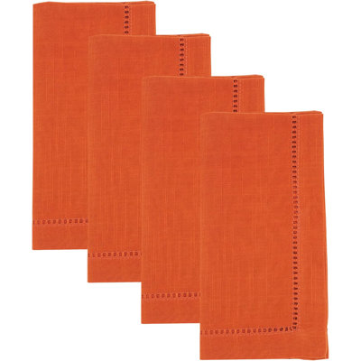Pumpkin Classic Hemstitched Cloth Napkins 18" W X 18" L, Set Of 4