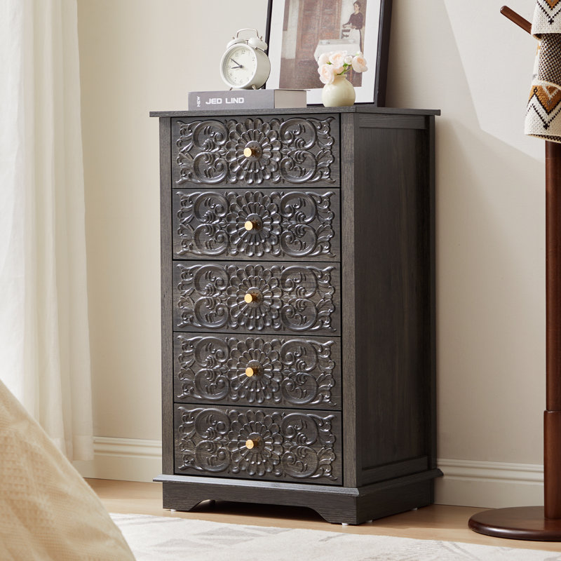 20.07'' W 5 - Drawer Embossed Dresser, Black