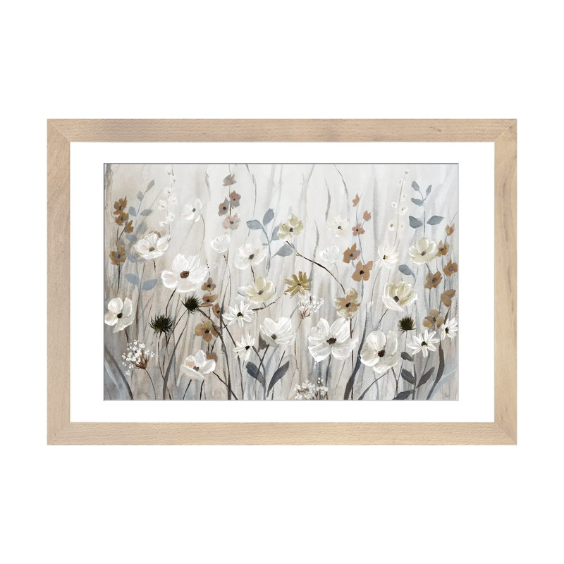 «Misty Meadow Field» encadré par Nan Print, Impression encadrée avec passe-partout, H 24 po x l 32 po, Natural Wood